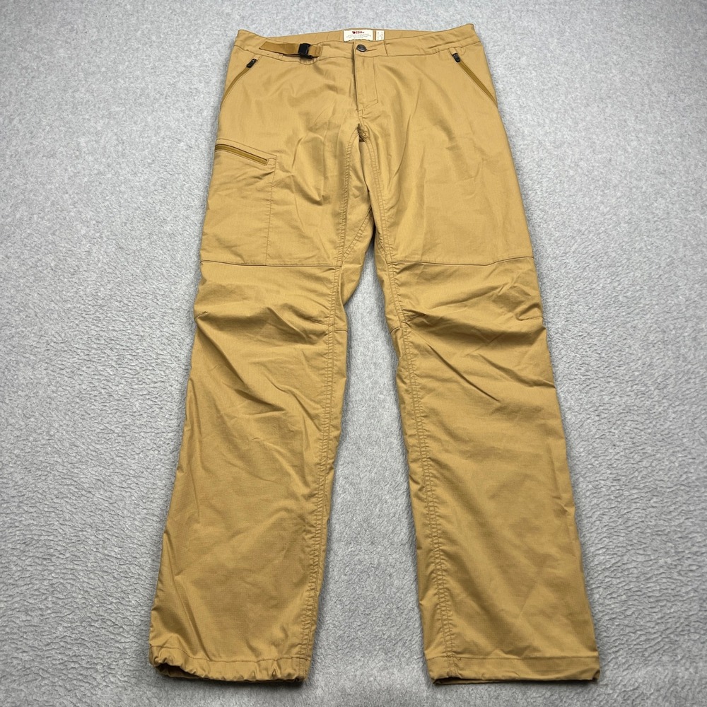 Fjallraven Abisko Hike Trousers Mens 34 Buckwheat Belted Ripstop Trekking Pants